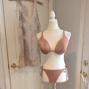 VENUS Nude Tie-Side Bikini Set With Gold Detail